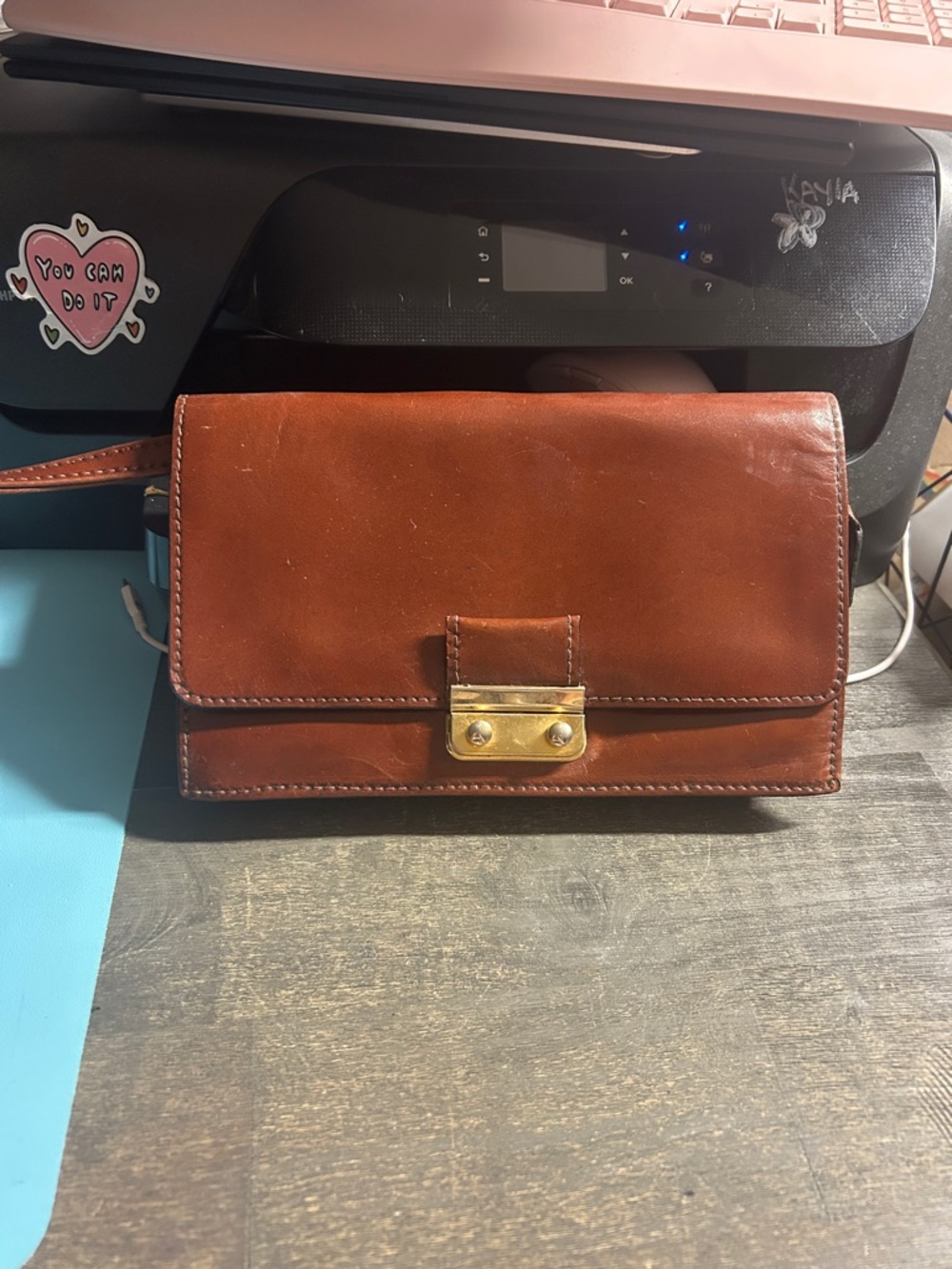 Bond Street Genuine Vintage Brown Leather Clutch with Gold Tone Lock